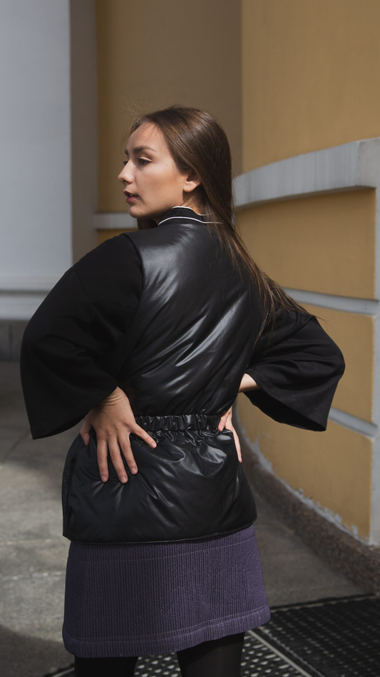 Belted Puffer Vest Black
