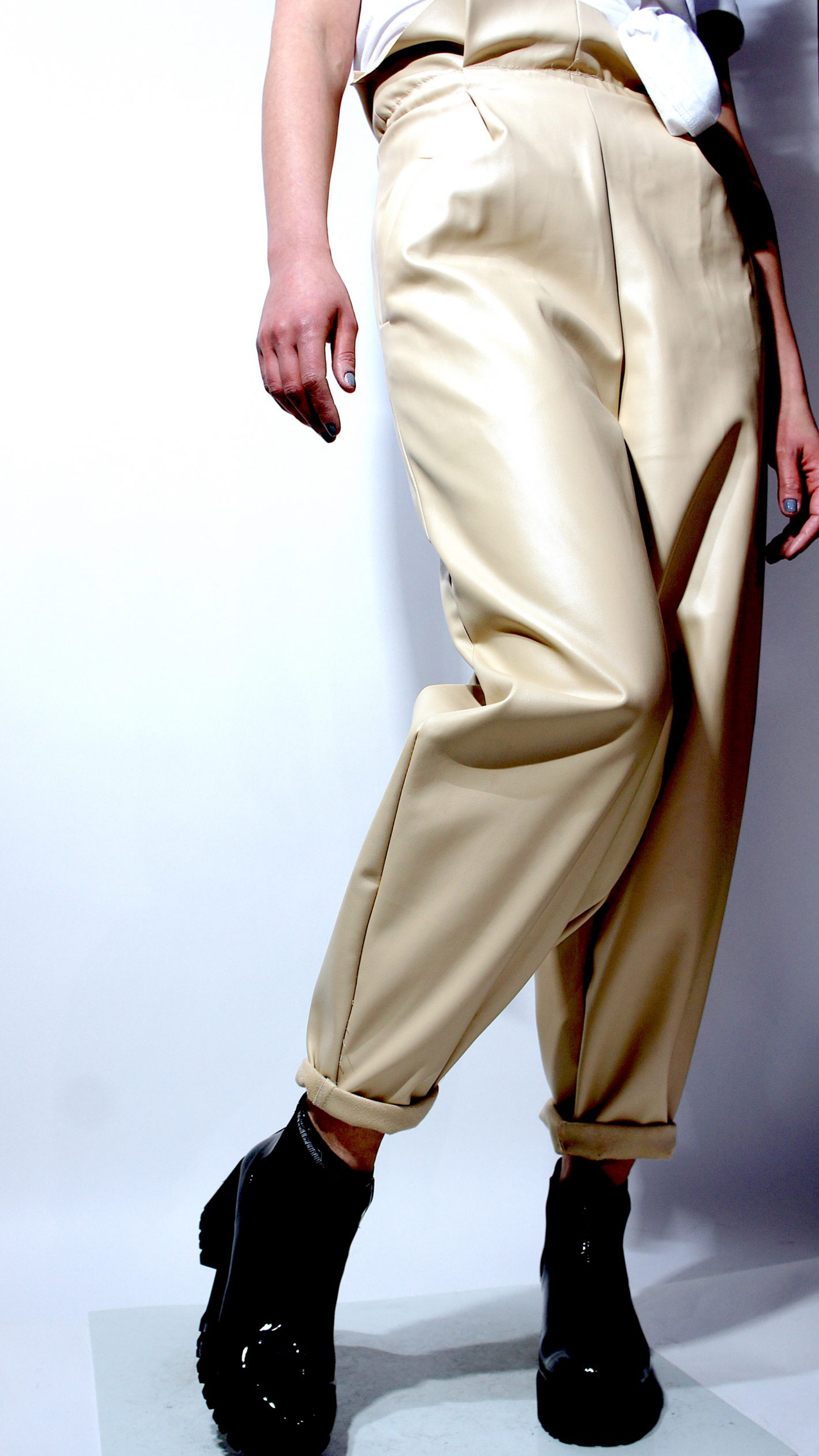 Vegan leather slouchy trousers