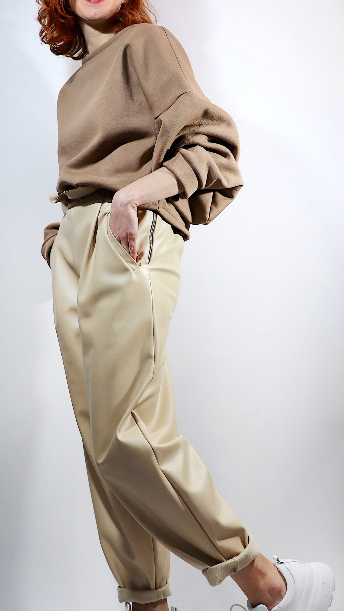 Vegan leather slouchy trousers