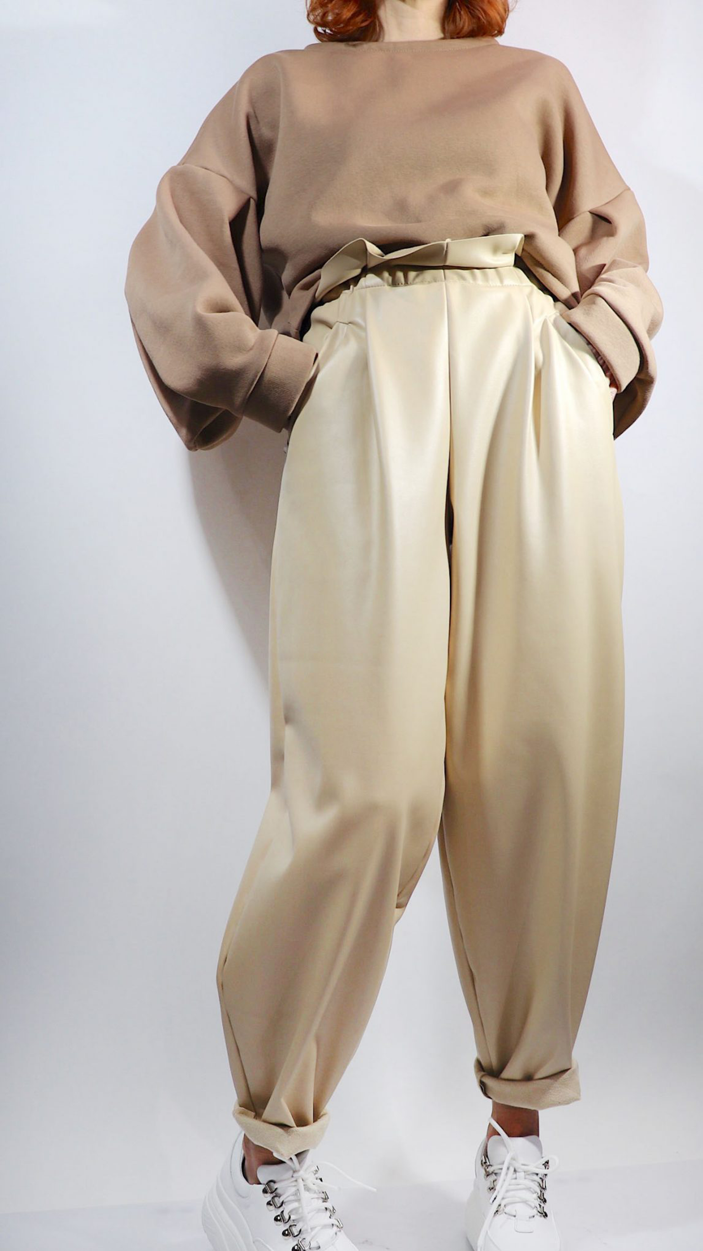 Vegan leather slouchy trousers