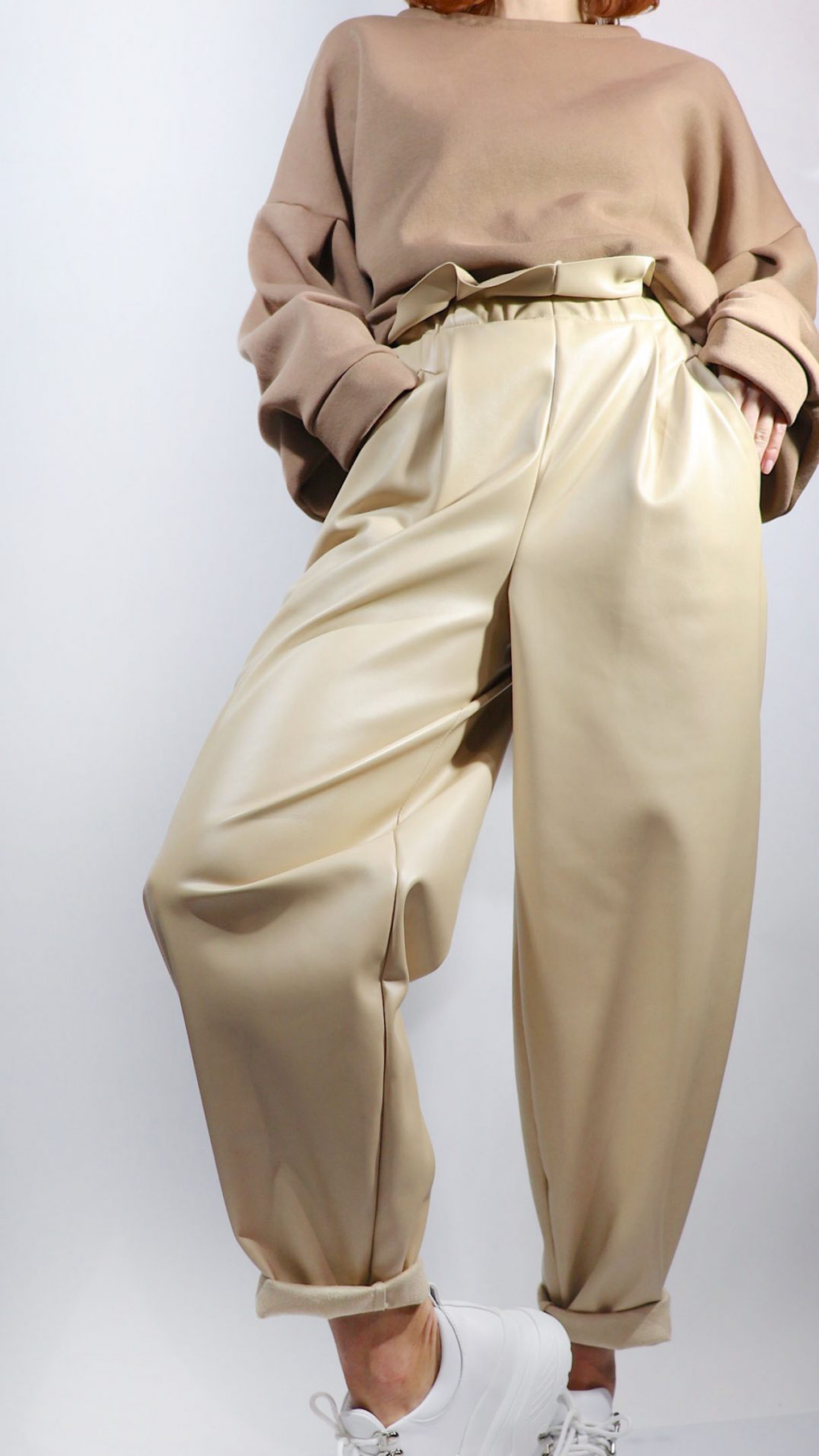 Vegan leather slouchy trousers