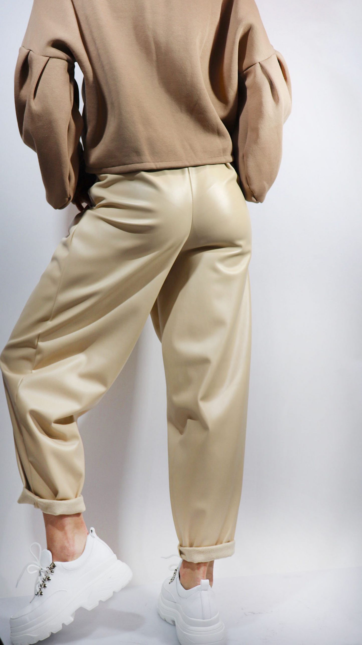 Vegan leather slouchy trousers