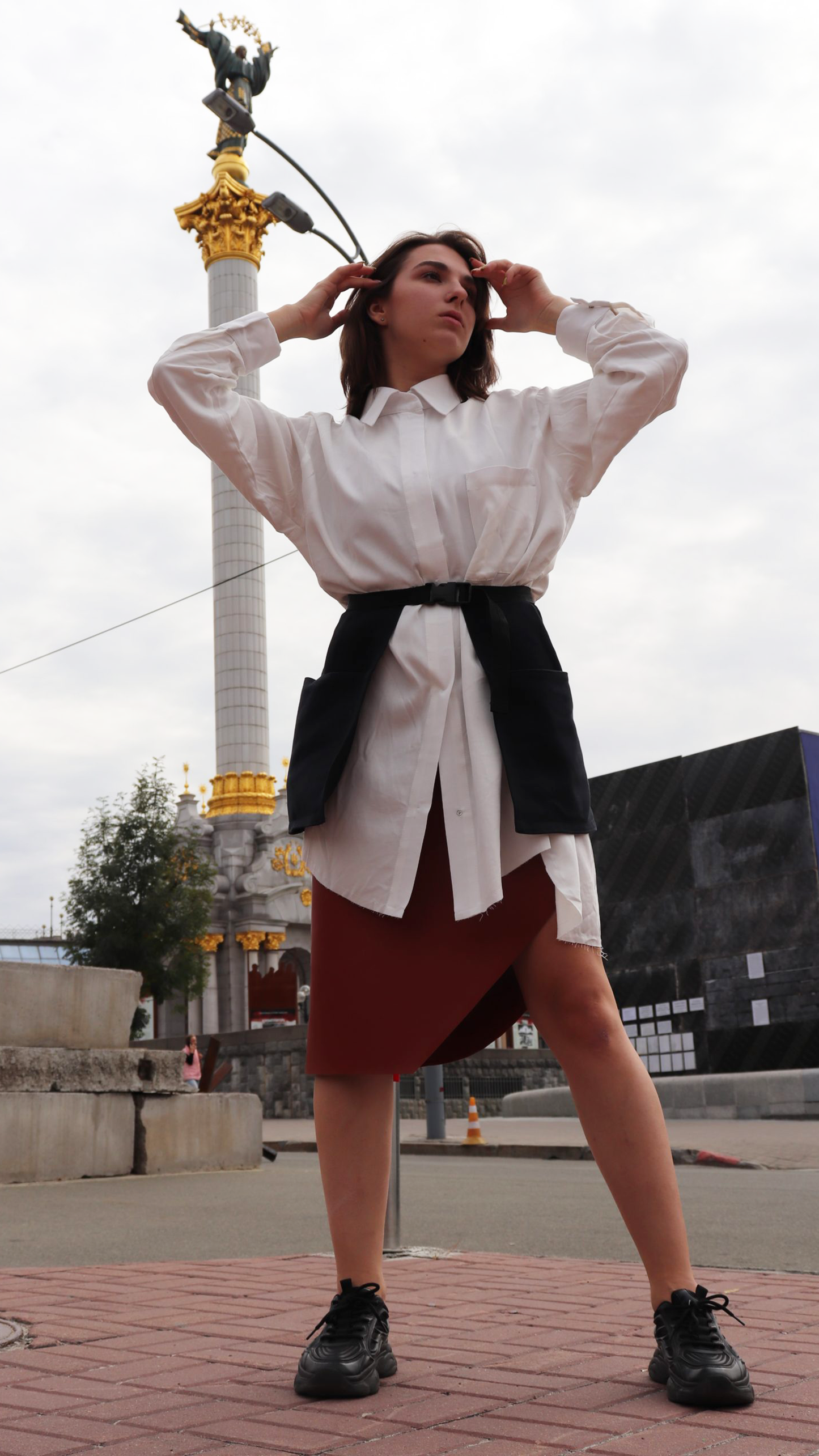 Pockets peplum with belt