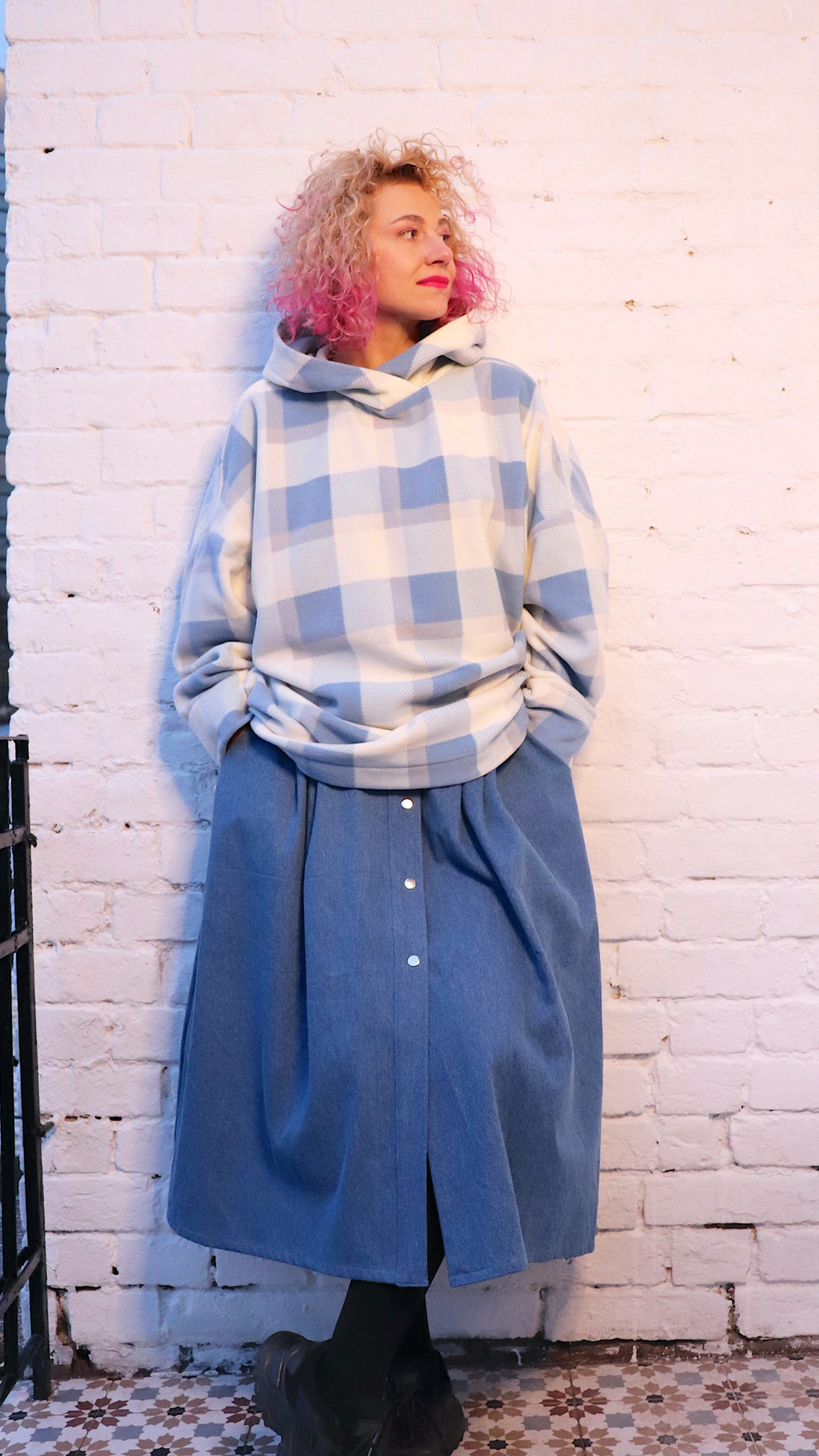 Button front pleated skirt