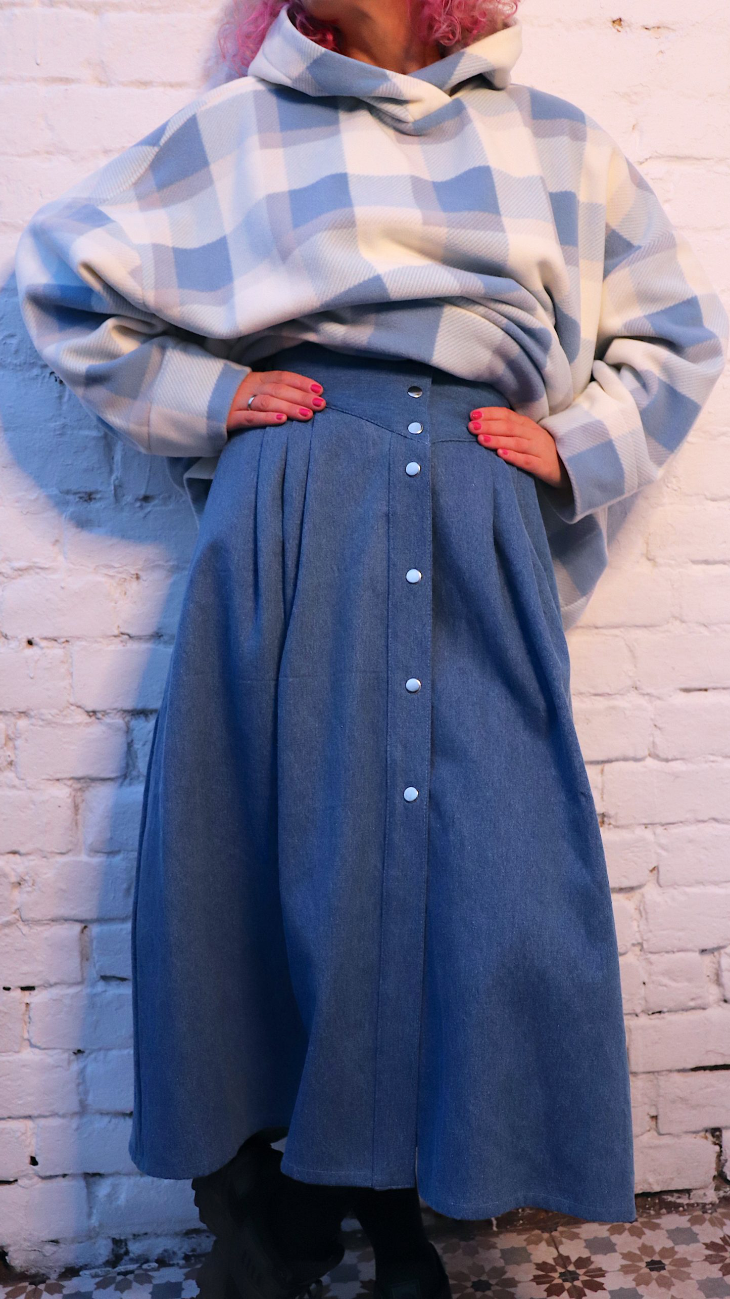 Button front pleated skirt