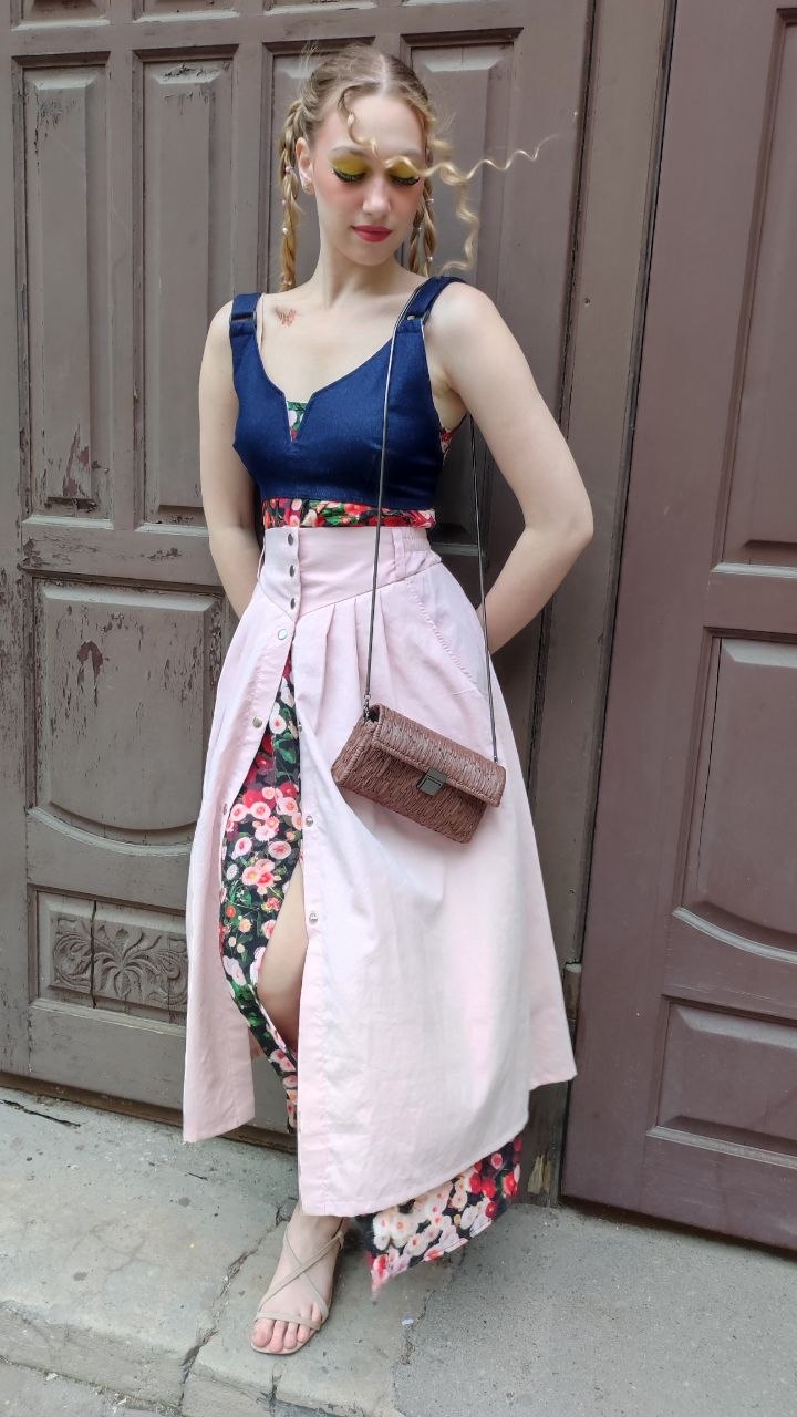 Button front pleated skirt