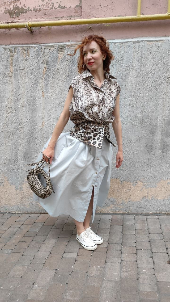 Button front pleated skirt